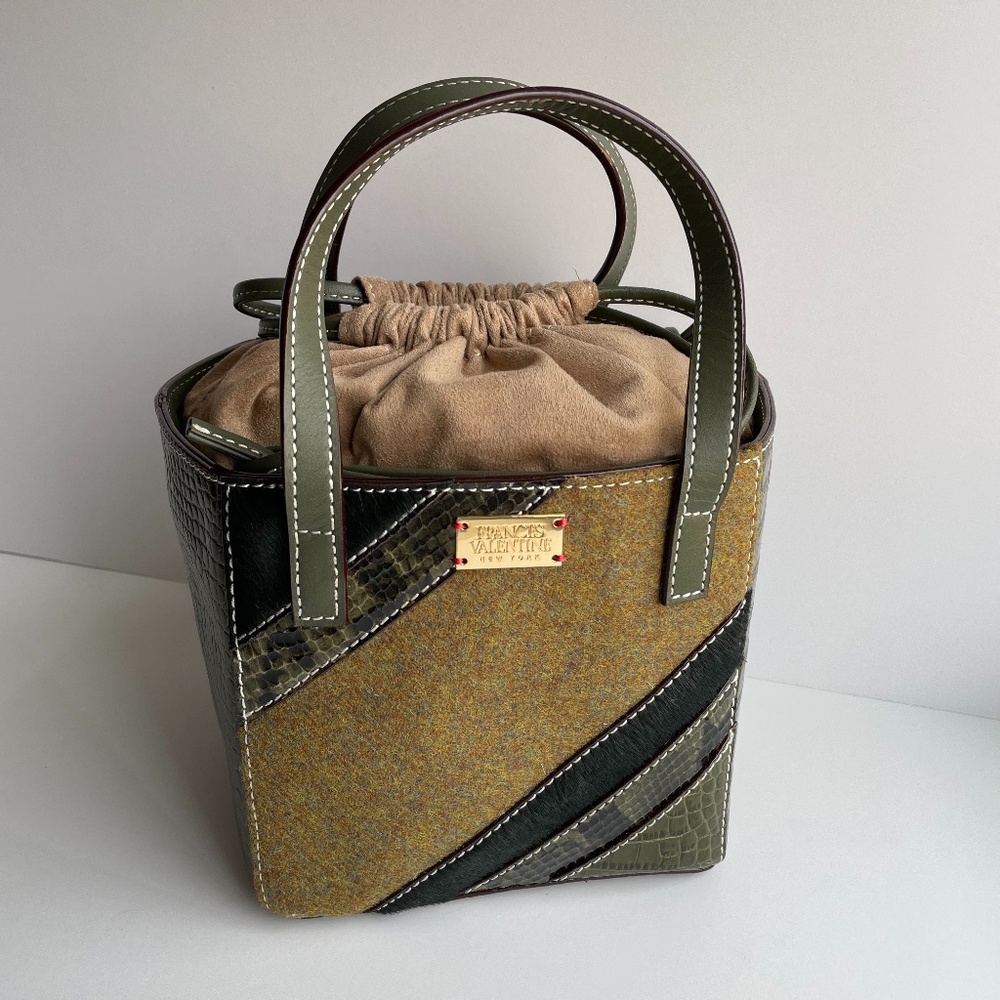 Frances Valentine Olive Leather Snakeskin Tote